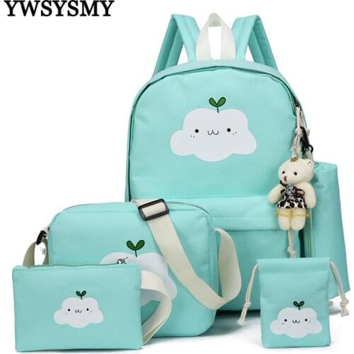 Children School Bags for Girls Backpacks Cartoon Print Kids Backpack Boys Shoulder Bags Student Laptop Canvas Backpacks 5pcs/set