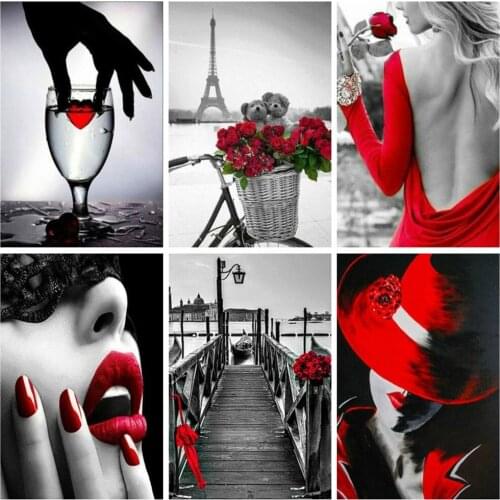 EverShine Diamond Painting Full Drill Square Red Black DIY Diamond Embroidery Landscape Cross Stitch Rhinestones Art Home Decor