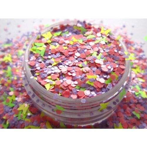 G450 Matte Neon Mixed Colors Solvent Resistant Glitter Hexagon Butterfly Spangles Shapes for Nail Polish&Gel Acrylic Nail