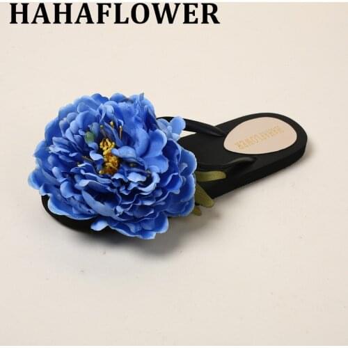 HAHAFLOWER Princess Outdoor Flip Flop Sweet Big Flower Slide Girls' Womens Shoes Flat Heel Fashion Slipper Sandals Beach Shoes