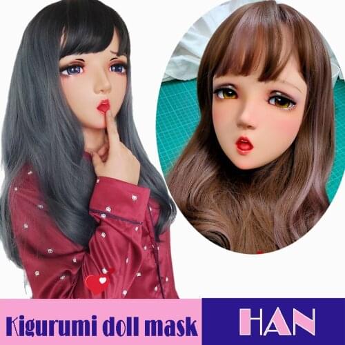 Han)Female Sweet Girl Resin Half Head Kigurumi BJD Eyes Crossdress Cosplay Japanese Anime Role Lolita Mask