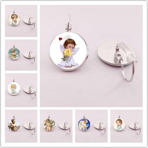 Personalized custom convex glass earrings boys girls children family alloy earrings children gifts mens and womens jewelry