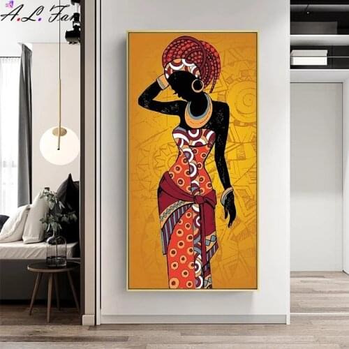 African art black and gold scandinavian woman painting on canvas posters and prints cuadros wall art images for home decor