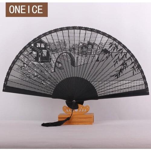 Chinese Wind All Bamboo Fan Japanese Style Folding Carved Hollow Black Men And Women Craft Gift Handmade Wedding Decoration