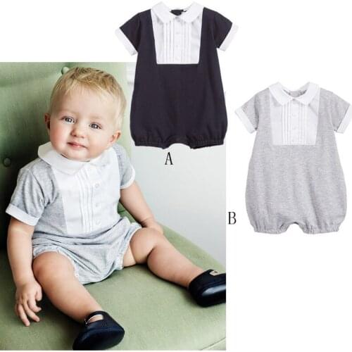 2019 Summer Baby Girls Romper Short Sleeve Infant Jumpsuits Cotton Turn-down Collar Newborn Fashion Rompers Baby Boys Clothes