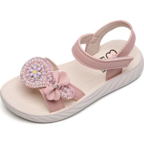 1-12 Years Little Girl Beautiful Sports Sandals Summer 2021 For Children Beach Shoes For Flat Kids Baby Fashion Beaded Bow Shoe