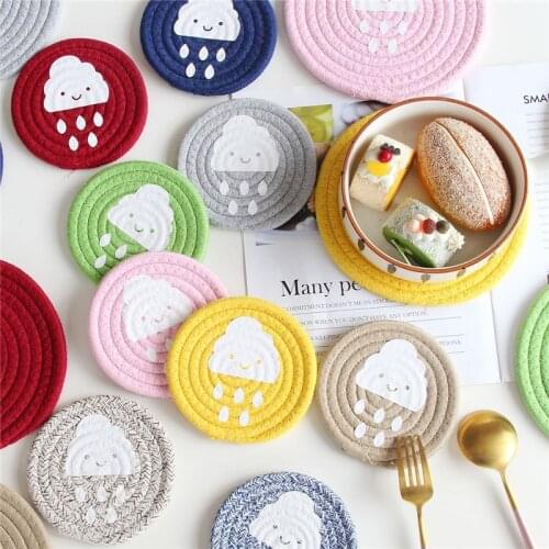 Cute Raindrop Coaster Cotton Rope Placemat Insulation Pad Woven Table Mats Heat-resistant Potholder Bowl Plate Mat Kitchen Decor