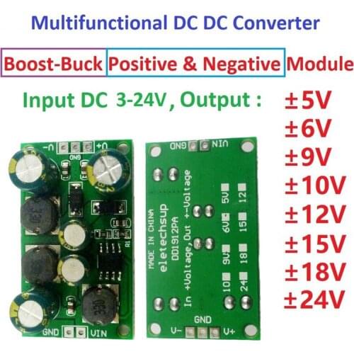 2 in 1 8W DC-DC Converter Module Boost-Buck Dual Output Voltage Regulator Board 3-24V to 5V 6V 9V 10V 12V 15V 18V 24V Converter