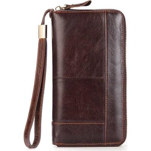 Long Mens Clutch Wallet Genuine Leather Wallet Men Business Phone Wallet Multi-Function Card Holder Coin Purse Male Money Bag