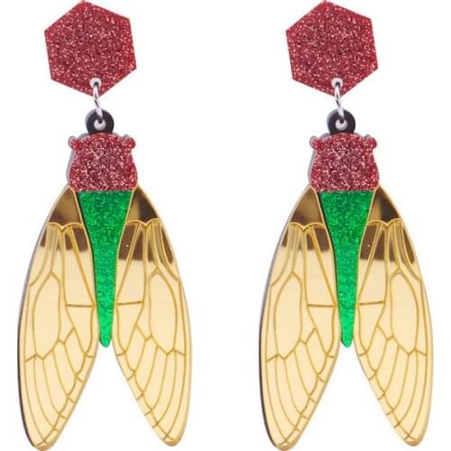 New Fashion Glitter Acrylic Insect Drop Earrings For Women Green Cicada Long Wings Dangle Earrings Accessories Brincos 2019