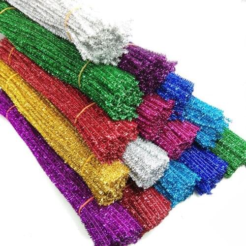 One HundredGlitter Chenille Stems Pipe Cleaners Plush Tinsel Stems Wired Sticks Kids Educational DIY Craft Supplies Toys Craft