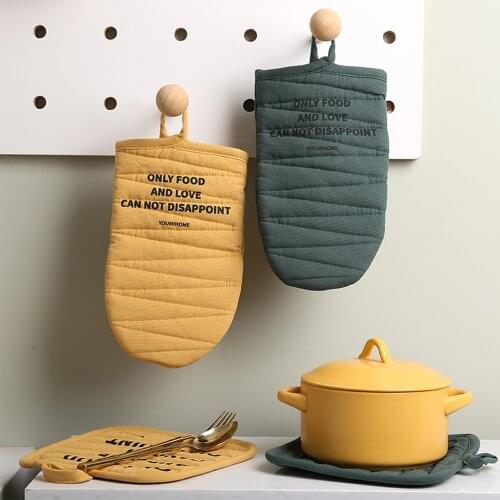 BalleenShiny Nordic Style Anti-scalding Gloves Heat Insulation Placemat Home Cotton Simple Fabric Microwave Oven Baking Gloves