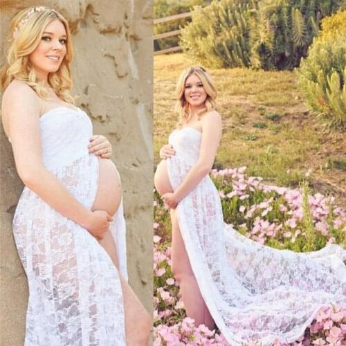 Pregnant Maternity Dress Photography photo shoot Front Fork Lace Maxi Dress Pregnancy Women Fancy shooting photo Props Clothes