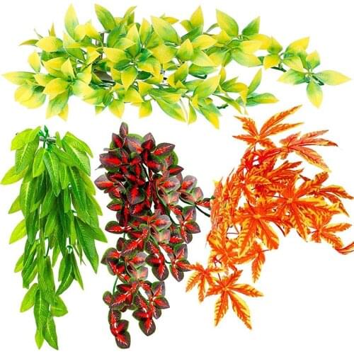Practical 4 Pieces of Artificial Reptile Plants Reptile Habitat Plants Hanging Terrarium Plants Decorated with Suction Cups