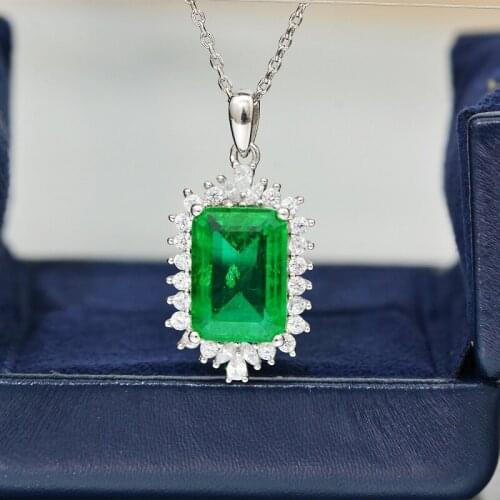 Luxury S925 Silver Necklaces Pendants For Women Fine Jewelry Female Green Diamond Pendant Gift Necklace For Ladies