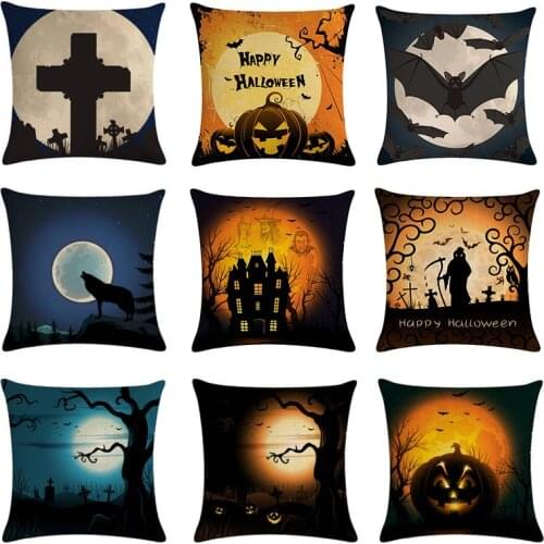 Happy Halloween Pillow Cases Linen Sofa Cotton Linen Cushion Cover Home Decor Hot sale 45x45cm Throw Pillow Cover For Sofa