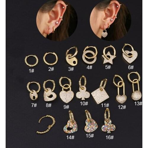 1PC Cz Hoop With Drop Earrings Fashion Bohemia Heart Moon Cartilage Hoop Earring Helix Ear Piercing Jewelry Gift