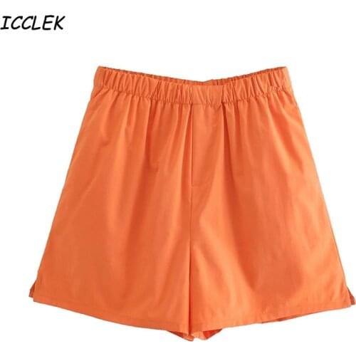 Women Casual High Waisted Shorts Orange Elastic Waist Short Pant Bf Loose Chic Mini Shorts Female New StreetWears Summer Trouser