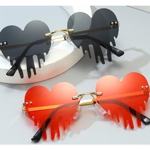Fashion Colorful Heart Sunglasses Women Men Funny Party Sun Glasses Female Big Metal Rimless Shades Eyewear Driver Goggles