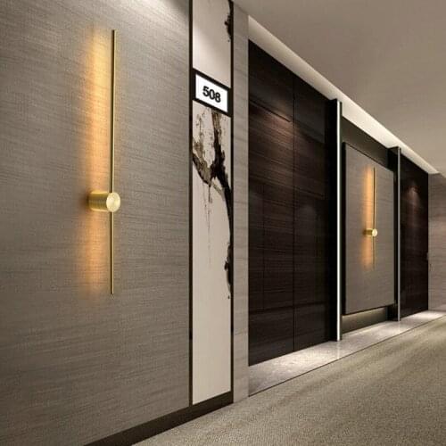 Modern Simple Copper Wall Lamp Decorations Living Room Light Bedroom Bedside Long Wall Lamp Home Decor Backlight Wall Sconce