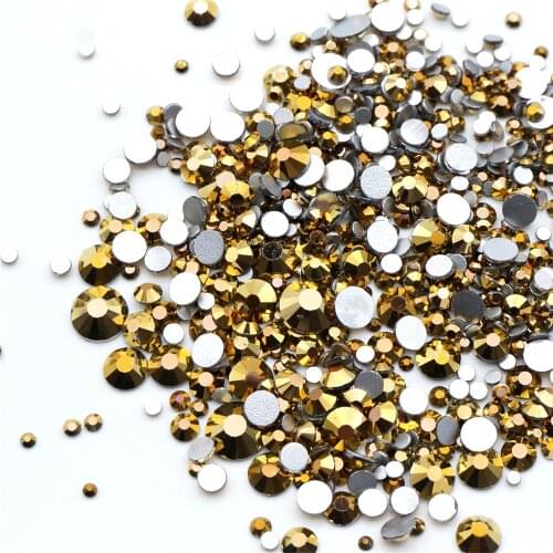 1000pcs Mixed Sizes Non Hotfix Rhinestones Glass Strass Mine Gold Crystal Glitter Rhinestone Nail Art Decoration 182