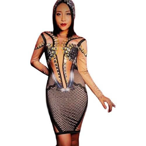 Sparkling Sequins Rhinestones Headwear Plaid Pattern Printing Backless Mini Dresses Party Dress Women Nightclub Dance Show Wear