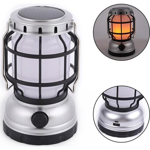 LED Solar Barn Lantern Lamp Portable Outdoor Camping Tent Light USB Rechargeable Retro Classic Kerosene Lamp Home Emergency