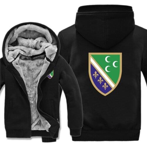 Bosniak National Flag in Sandzak Hoodies Men Cool Winter Thicken Wool Liner Bosnia Sweatshirts Pullover