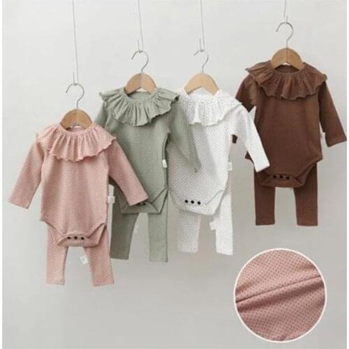 Spring Autumn Infant Baby Boys Girls Long Sleeve Sets Wave Point Rompers + Pants + Hat Clothing Sets Kids Boy Girl Suit Clothes