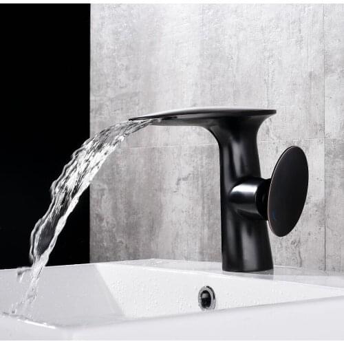 Vidric White/Black Bathroom Basin Faucet hot and cold Brass Waterfall Faucet Waterfall Sink Faucet Single Handle water taps