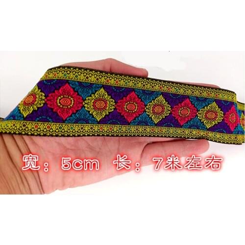 High Quality 2" 5cm 8yards/lot Woven Jacquard Ribbon Vintage gem flower and DIY belt lace clothing accessories
