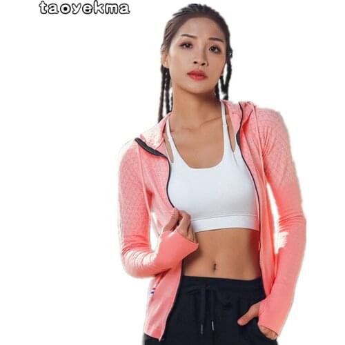 Taoyekma Front Zipper hooded Womens Yoga Shirts Long Sleeve Yoga Top Sportswear Quick Dry Tracksuit Women Running Jacket