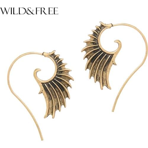 Wild&Free Bohemia Symmetrical Wings Drop Earrings Punk Zinc Alloy Big Hook Drop Earrings for Women Fashion Jewelry Wholesale