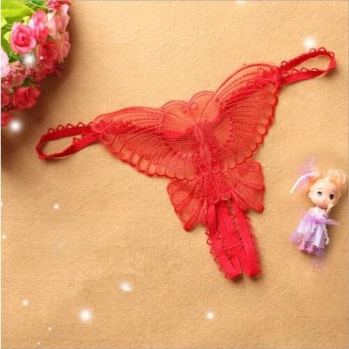 Women Sexy Lingerie Thong Panties Solid Color Embroidery Perspective Underwear Bottom Low Waist Lace Briefs Exotic Underwear