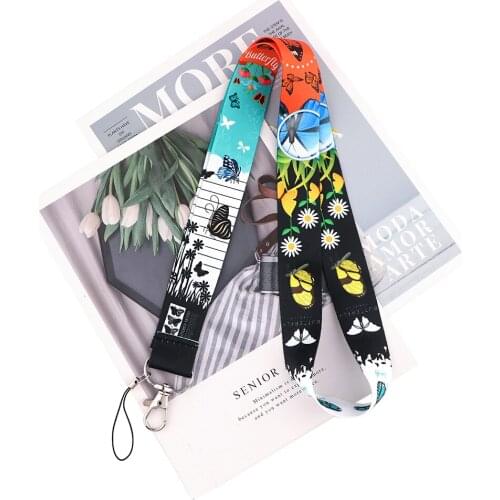 ZF3267 1pcs Butterflies And Flowers Painting Art Key Chain Lanyard Neck Strap For Phone Keys ID Card Creative Lanyards