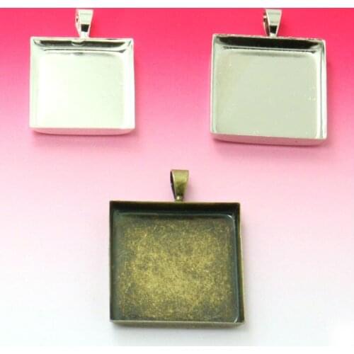 10pcs/lot Fit 16mm 20mm 25mm Square Cabochons Antique Silver/bronze Silver Glass Frame Bezel Settings Pendant Tray Blank