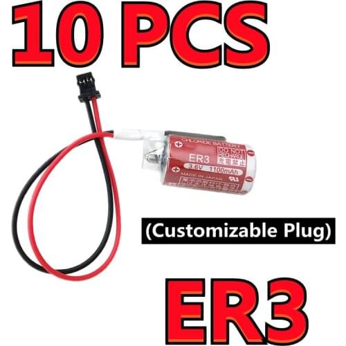 10PCS Original For Maxell ER3 3.6V 1100MAH Horned PLC Lithium Thionyl Chloride Battery With Black Connectors (Customizable Plug)