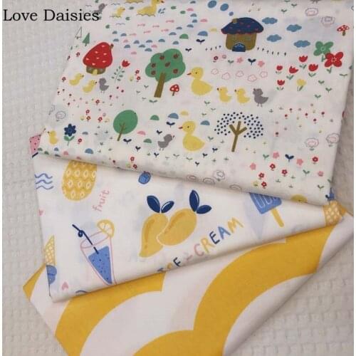 100%Cotton Fabric Cartoon Fruit YELLOW GREEN Duck Mushroom Floral Mango Cold Drink Wave for Handwork Sheet Apparel Dress Decor