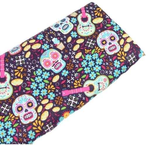 100% Cotton Latest Skull Fabric Design Flower Skull Music Guita Halloween Printed Fabric Patchwork 45x105cm Home Decor