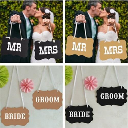 2pcs/set Wedding Decoration Chair Signs Mr&Mrs Bride&Groom Paper Flag Board+Ribbon Sign Photo Booth Props Garland Bridal Banner