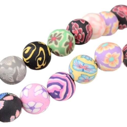 34pcs/strand Handmade Polymer Clay Round Beads Mixed Color for DIY Jewelry Making Bracelets about 12mm in Diameter Hole: 1.5~2mm