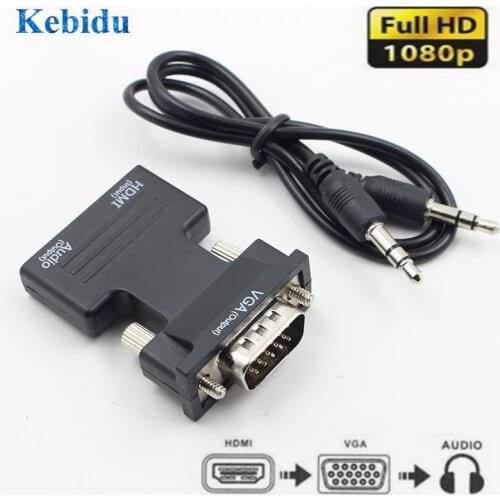KEBIDU 1080P HDMI-compatible Female To VGA Adapter Male Digital To Analog with Audio Video Cable for PC Laptop TV Box Projector