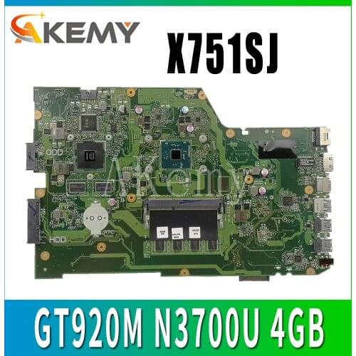 AKEMY X751SJ original mainboard for ASUS X751S X751SJ X751SV A751S K751S with GT920M N3700U 4GB RAM Laptop motherboard