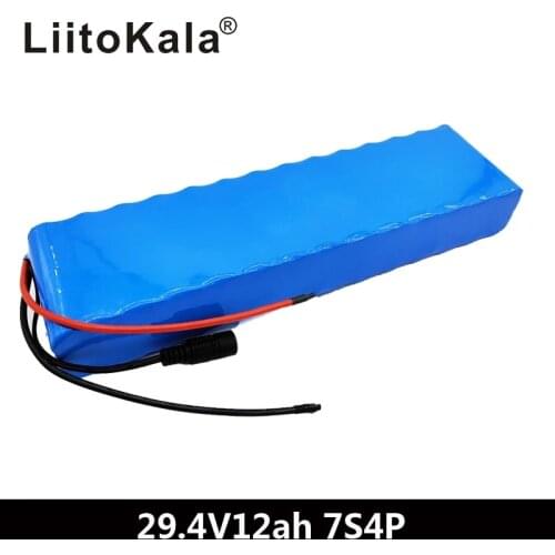 LiitoKala 7S4P 29.4v 12Ah electric bicycle motor ebike scooter 24v li ion battery pack 18650 lithium rechargeable batteries 15A