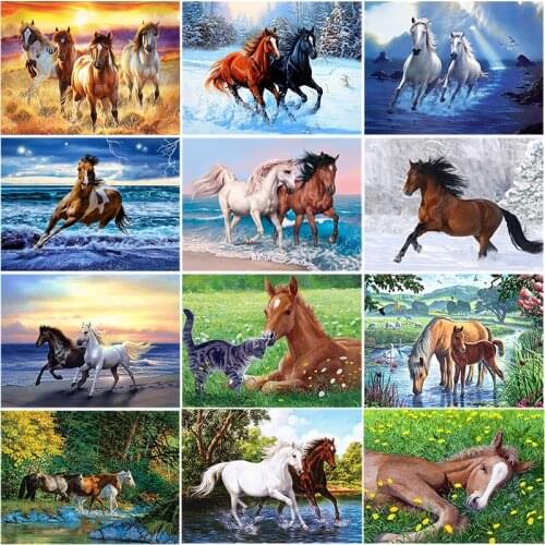 DIY 5D Diamond Painting Horse Animal Full Round Drill Cross Stitch Diamond Embroidery Mosaic Picture Rhinestones Home Decor