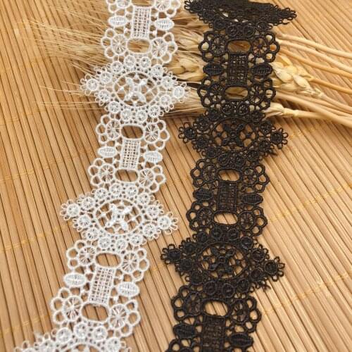 4.4cm Wide White And Black Water Soluble Milk Silk Ribbon Hollow Lace Trim Fabric For Sewing Bridal Wedding Dress Crafts