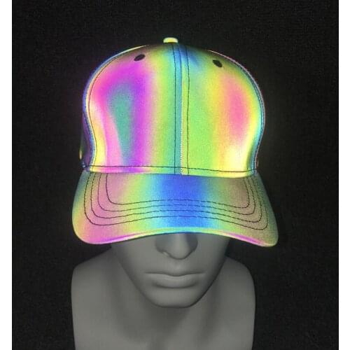 Good quality men hip hop colorful reflective baseball cap women rainbow color reflect light shiny snapback bone masculino