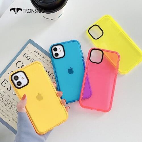 Neon Fluorescent Phone Case for iPhone 11 Pro Max XR X XS MAX Soft Yellow Glossy Clear Luxury Case for iPhone 7 8 Plus SE Covers