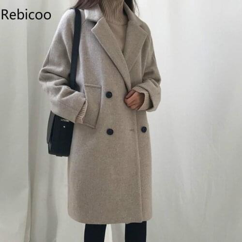 Double Breasted Female Outwears Thick Long Trench Coat Women Autumn Loose Jackets Elegant OL Black Blazer