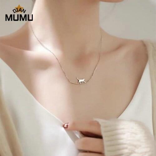 Cat Curved Necklace With Silver Simple Personality Niche Fresh Cute Girl Clavicle Chain for fashion Modern Female Jewelry Gift